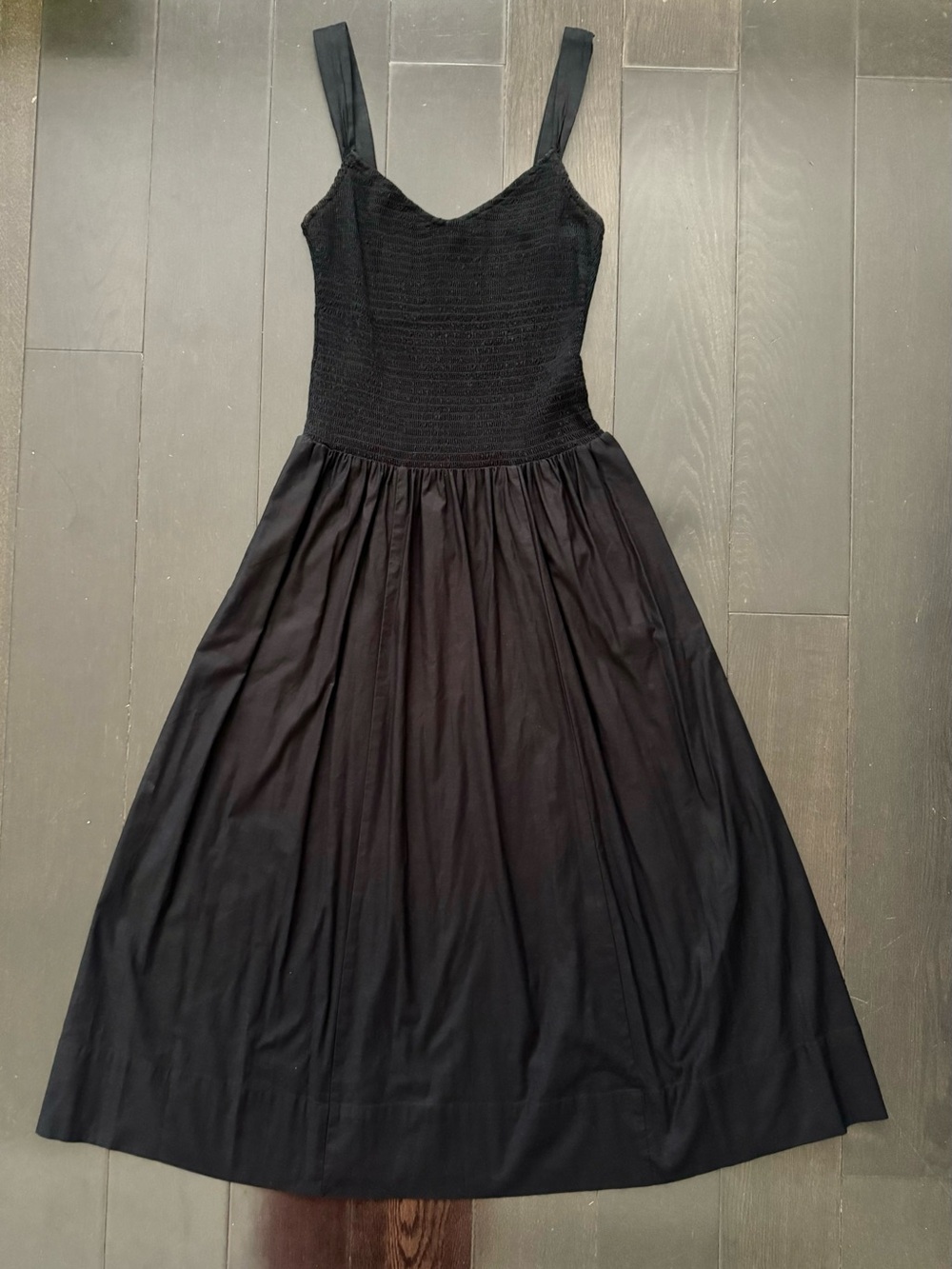 Reformation Black Smocked Bodice Midi Dress
